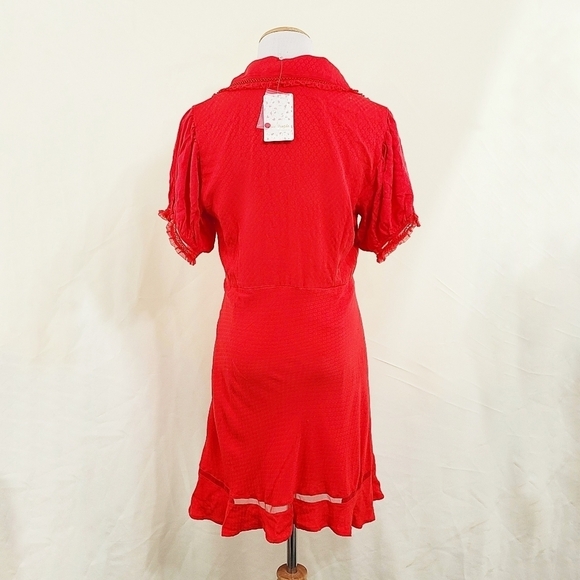 Free People Warm Glow mini dress red puff sleeve western size small NEW NWT - Picture 3 of 8